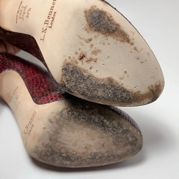 L.K. Bennett Womens 37.5 Snakeskin Maroon Heel Pump Shoes - Picture 14 of 15